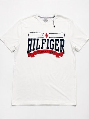 Tommy Hilfiger Graphic Logo T Shirt White Red Blue Regular Fit Men’s Medium NWT